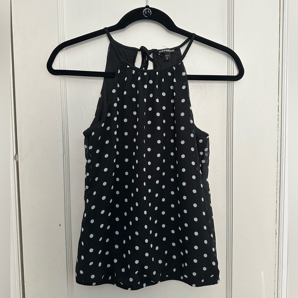 Express Black/White Polka Dot High Neck Halter Top